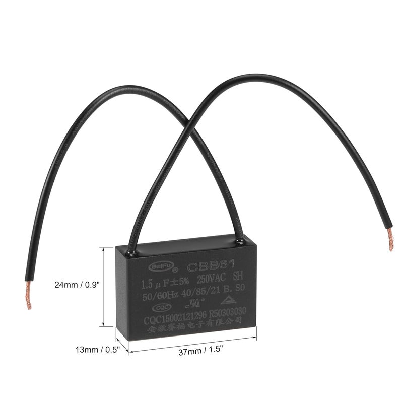 uxcell مكثف مروحة السقف CBB61 1.5uF 250V AC 2 أسلاك مكثف فيلم بولي بروبيلين معدني 37x24x13 مم لمروحة كهربائية مضخة محرك مولد 2 قطع - Image 2